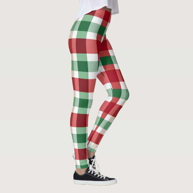 Röd Grön Vit Karo Glad Leggings (Höger)