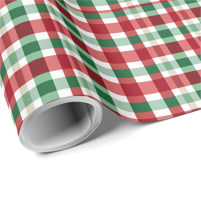 Röd Grön Vit Karo Glad Rustik Hemtrevlig Stil Presentpapper (Rullad Hörn)