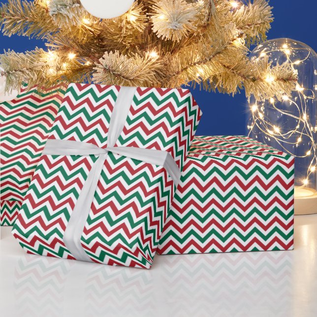 Röd Grön Vit Modern Sicksack Jul Presentpapper (Helgdagar)