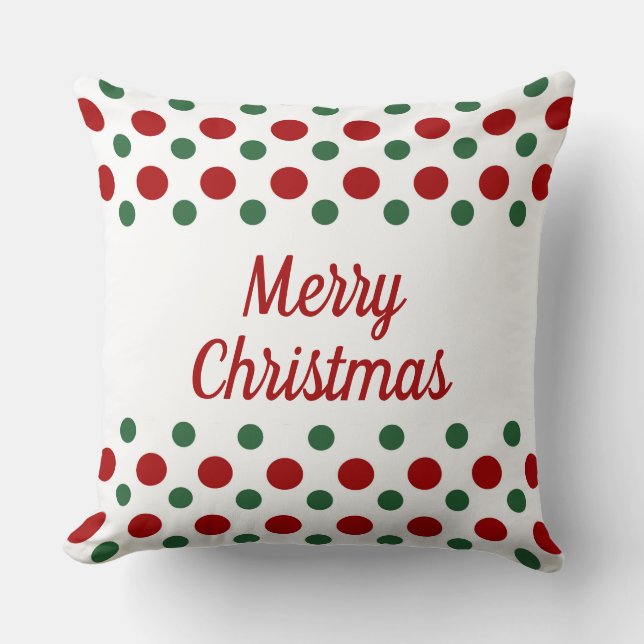 Röd Grön Vit Prickar God Jul Kudde (Framsida)