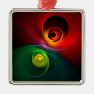 Röd Grön Yin Yang Modern Abstrakt Konst Mönster #2 Julgransprydnad Metall
