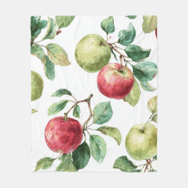 Röd Grönt Apple Fruit Mönster Watercolor Rustic Fleecefilt