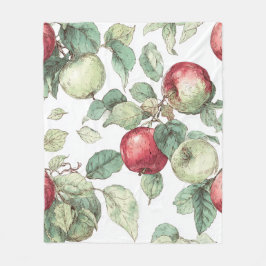 Röd Grönt Apple Fruit Mönster Watercolor Rustic Fleecefilt