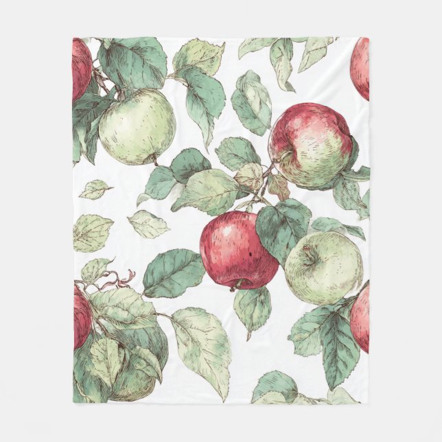 Röd Grönt Apple Fruit Mönster Watercolor Rustic Fleecefilt (Framsidan)