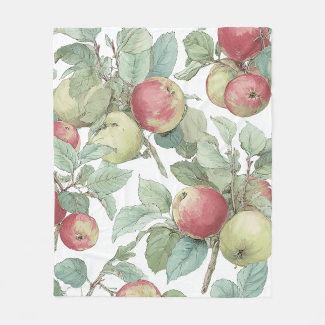 Röd Grönt Apple Fruit Mönster Watercolor Rustic Fleecefilt (Framsidan)