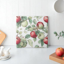Röd Grönt Apple Fruit Mönster Watercolor Rustic