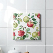 Röd Grönt Apple Fruit Mönster Watercolor Rustic