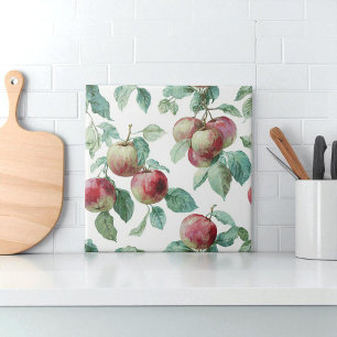 Röd Grönt Apple Fruit Mönster Watercolor Rustic Kakelplatta
