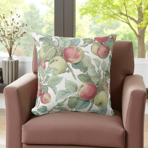 Röd Grönt Apple Fruit Mönster Watercolor Rustic Kudde