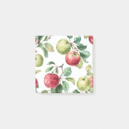 Röd Grönt Apple Fruit Mönster Watercolor Rustic Post-it Block