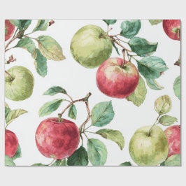 Röd Grönt Apple Fruit Mönster Watercolor Rustic Presentpapper