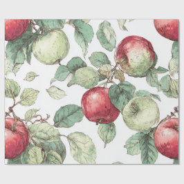 Röd Grönt Apple Fruit Mönster Watercolor Rustic Presentpapper