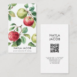 Röd Grönt Apple Fruit Mönster Watercolor Rustic Visitkort