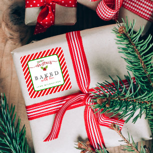 Röd Grönt bakad med Kärlek jul Fyrkantigt Klistermärke