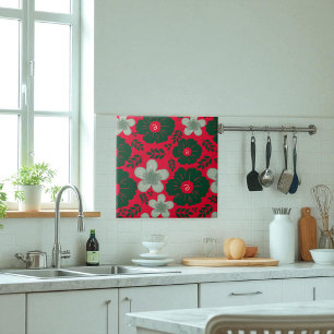 Röd Grönt Blommigt för vattenfärg Kakelplatta