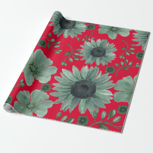 Röd Grönt Blommigt för vattenfärg Presentpapper