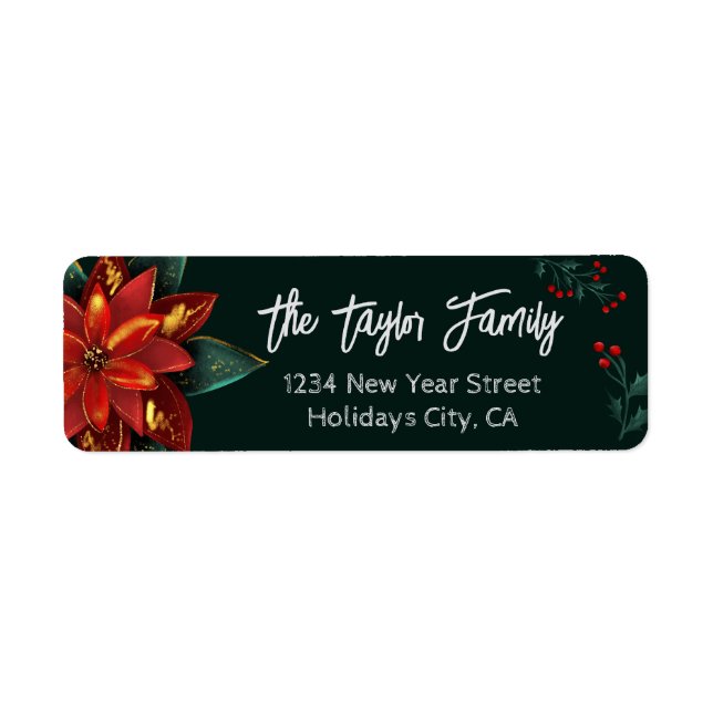 Röd Grönt Blommigt Jul Utandningspåsen Returadress Etikett (Framsidan)