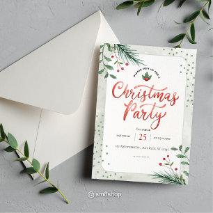 Röd Grönt Blommigt Vattenfärg jul Party Inbjudningar
