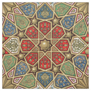 Röd Grönt Blue Faux Guld Arabiska Art Mönster Tyg