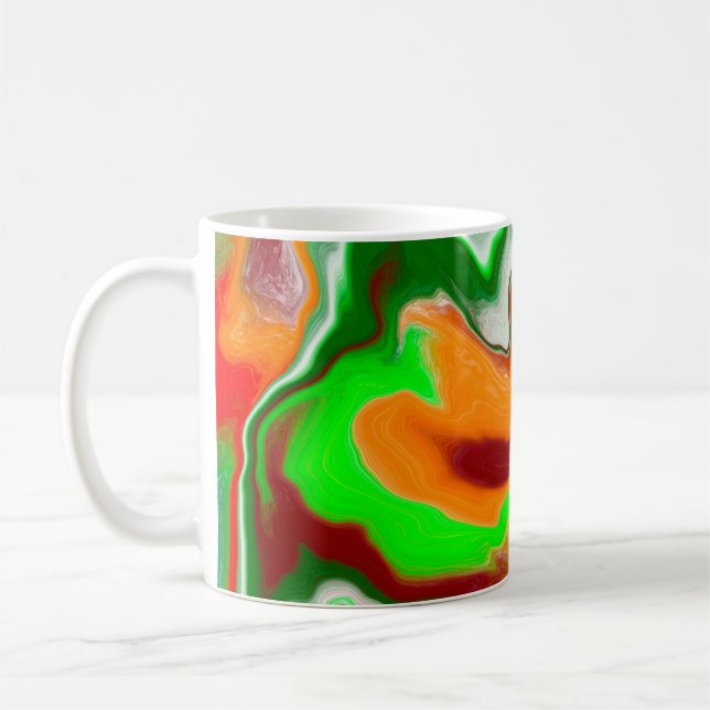 Röd, Grönt, Burgundy Colorful Marble Fluid Art Kaffemugg (Vänster)