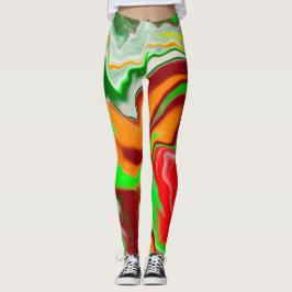 Röd, Grönt, Burgundy Colorful Marble Fluid Art Leggings