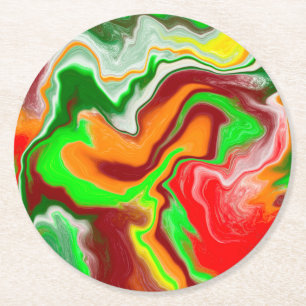 Röd, Grönt, Burgundy Colorful Marble Fluid Art Underlägg Papper Rund