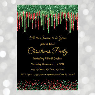 Röd Grönt Glitter - påfyllning av jultomten Party Inbjudningar
