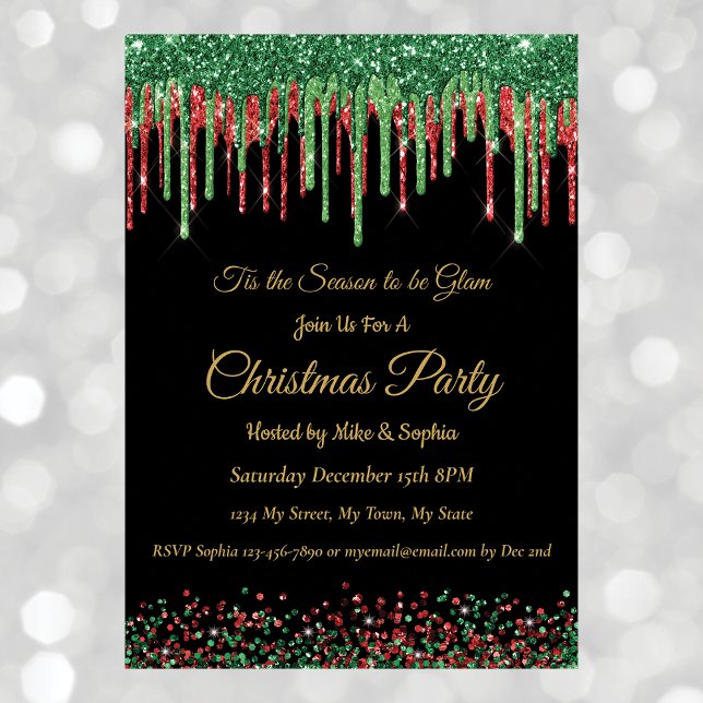 Röd Grönt Glitter - påfyllning av jultomten Party  Inbjudningar (Skapare uppladdad)