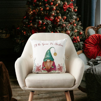 Röd Grönt Gnome Holly Berry Poinsettia vattencolor Kudde