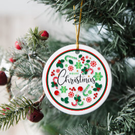 Röd Grönt God jul Utandningsrunda Julgransprydnad Keramik