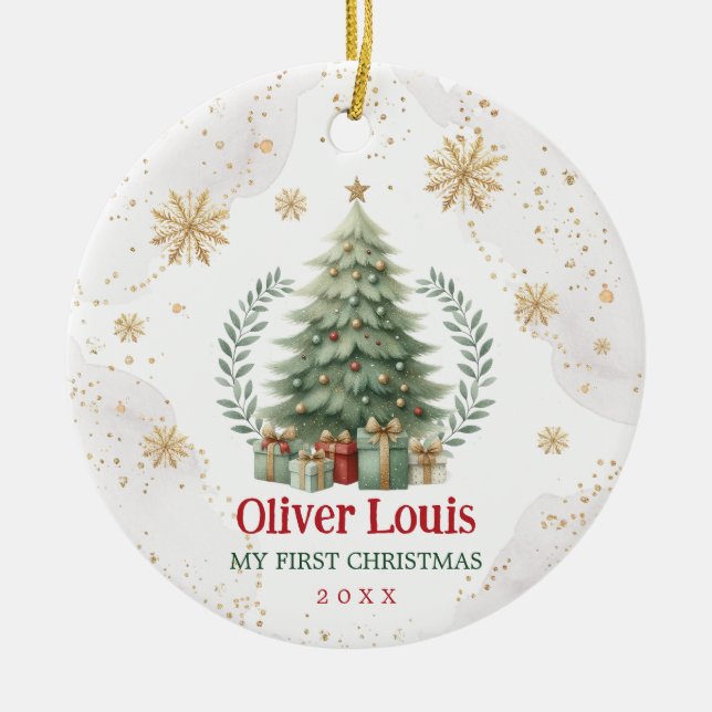 Röd Grönt Guld Snowflake Baby 1:a jul Julgransprydnad Keramik (Framsidan)