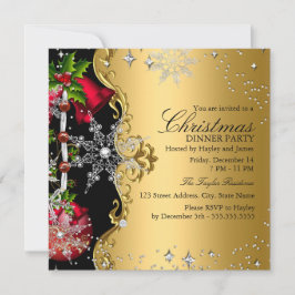 Röd grönt Guld Snowflake-julafton Party 3 Inbjudningar