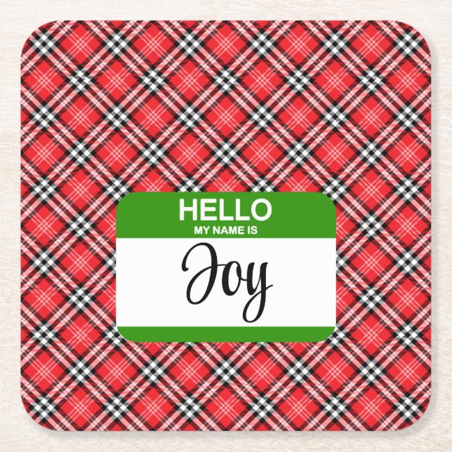 Röd Grönt Hej Min Namn är Märkre Joy Helgdag Underlägg Papper Kvadrat (Framsidan)