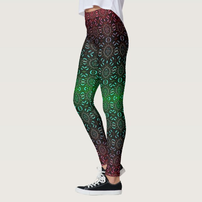 Röd Grönt Helgdag Julbalkrage Leggings (Vänster)