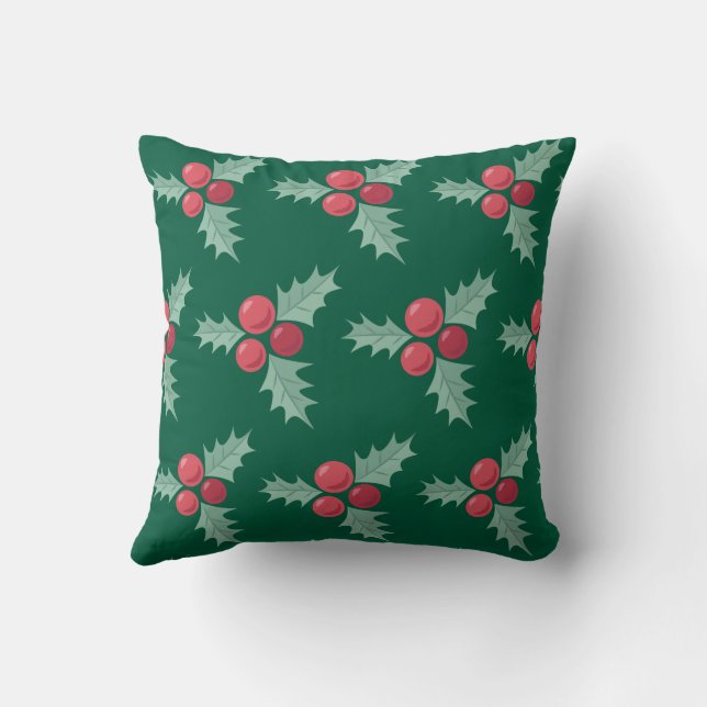Röd/Grönt Holly bär mönster Kudde (Baksida)