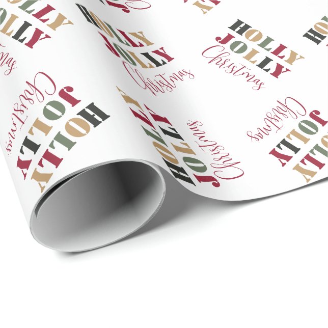 Röd Grönt Holly Jolly Jul Wrapping Papper Presentpapper (Rullad Hörn)