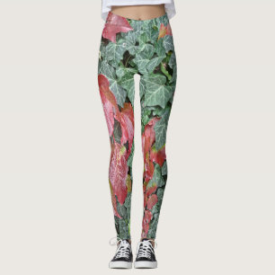 Röd grönt ivy löv faller höstsäsongen leggings