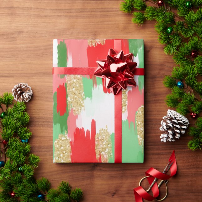 Röd, Grönt Jul Brushstroke Presentpapper (Julgåva)