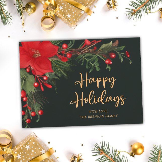 Röd Grönt Jul - ej fotopatfärgad Elegant Vattenfär Julkort (Red Green Christmas Non Photo Elegant Watercolor Holiday Card)