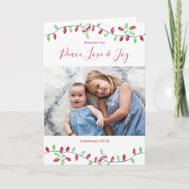 Röd Grönt Jul Ljus Julfoto Helgkort (Framsida)