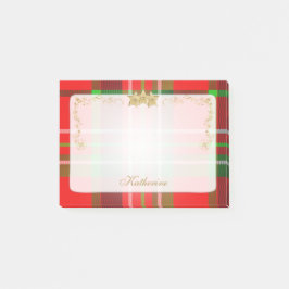 Röd, Grönt Jul Tartan & Stars Personlig Post-it Block