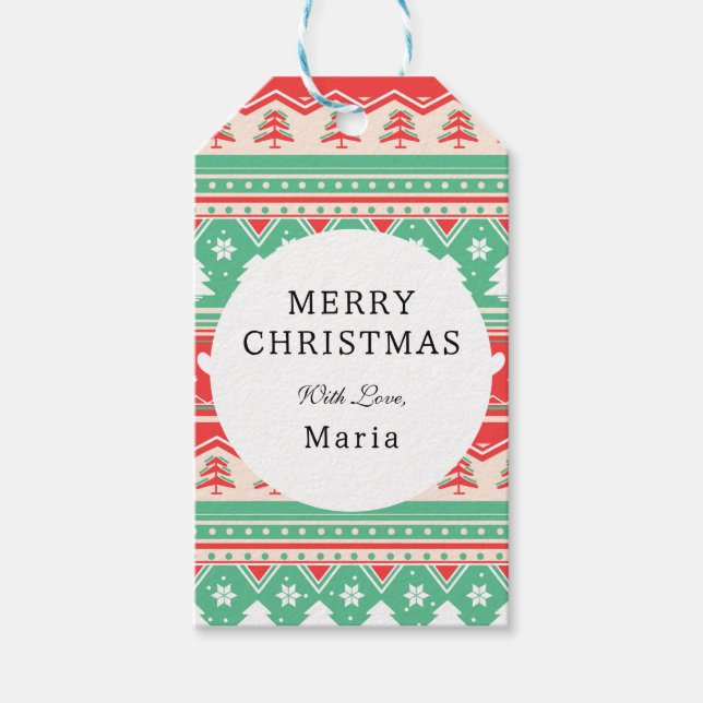 Röd & Grönt Julgran Kärlek - Festive Helgdag Presentetikett (Framsidan)