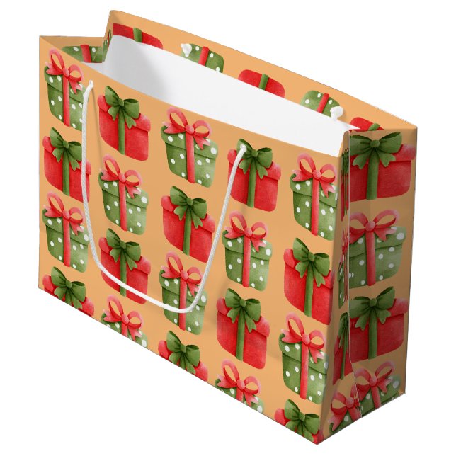 Röd, Grönt julklapp Orange Large Gift Bag (Framsidan Vinklad)
