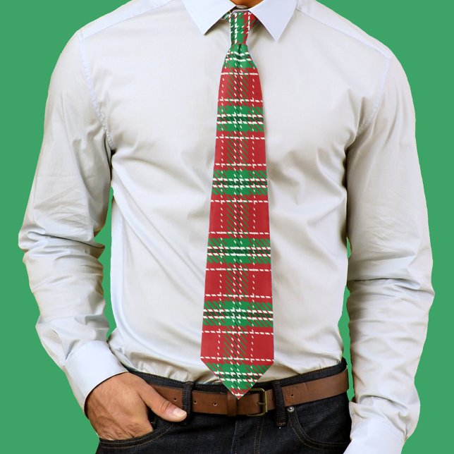 Röd Grönt Julplagt Mönster Slips (Red and green plaid pattern neck tie. )