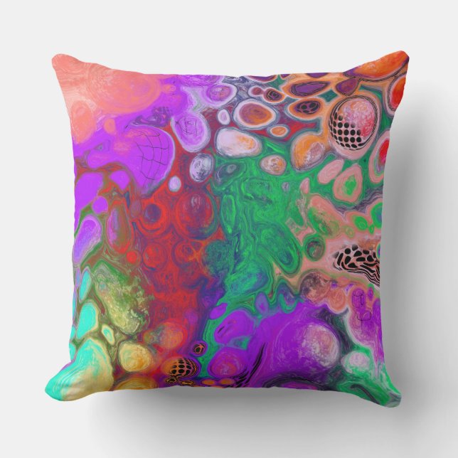 Röd, Grönt Lila Colorful Fluid Art Kudde (Framsida)