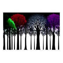 Röd Grönt Lila Stänk i Svarta och vita skogarna