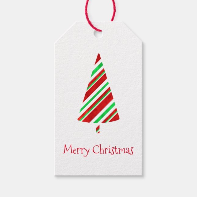 Röd Grönt Märkre för vattenfärgen Stripe Träd Gift Presentetikett (Framsidan)