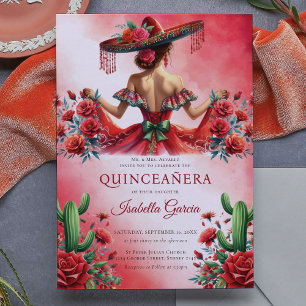Röd Grönt Mexikanska Stil Quinceañera Inbjudningar