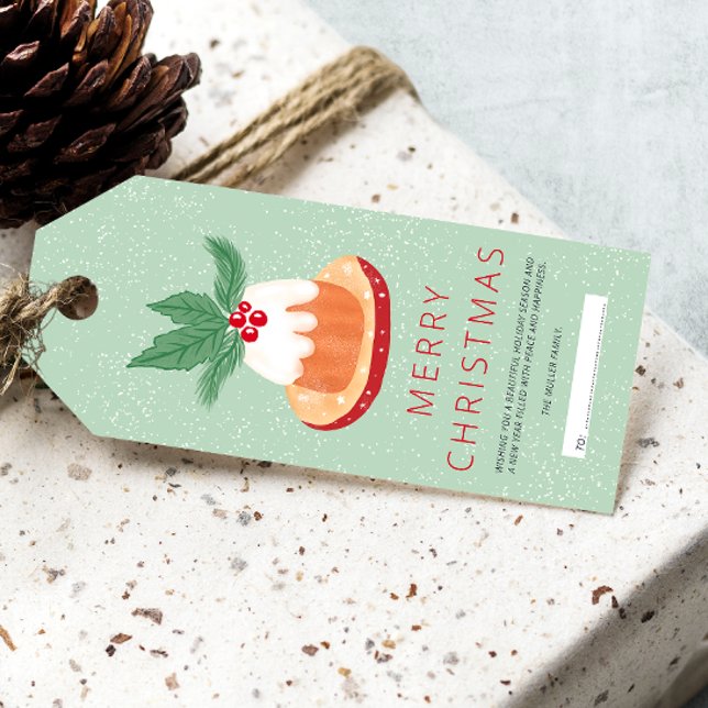 Röd grönt mistletoe God jul tårta Presentetikett (Red green mistletoe rustic Merry Christmas cake Gift Tags)
