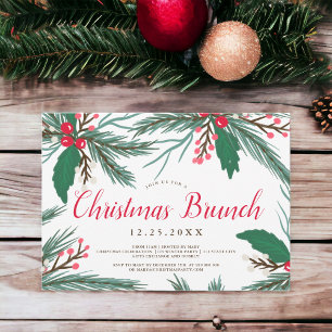 Röd grönt mistletoe vattenfärgsbrunch inbjudningar